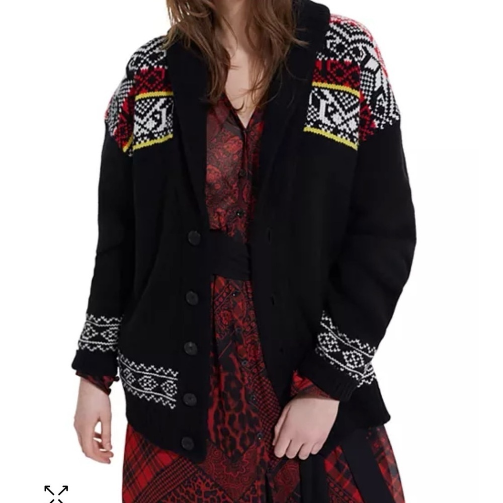 The Kooples Merino Wool Jacquard Classic Fit Shawl Collar Cardigan Size XS - Picture 8 of 11